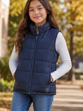 Gap Kids Navy Blue Puffer Vest Size L 10-11 Full Zip